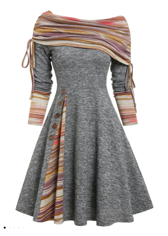 Convertible Neck Cinched Striped Flare A Line Dress
http://s