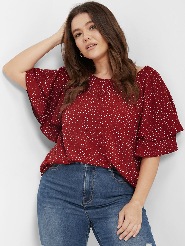 Polka Dot Ruffle Tiered Sleeve Blouse http://shrsl.com/3ls2u