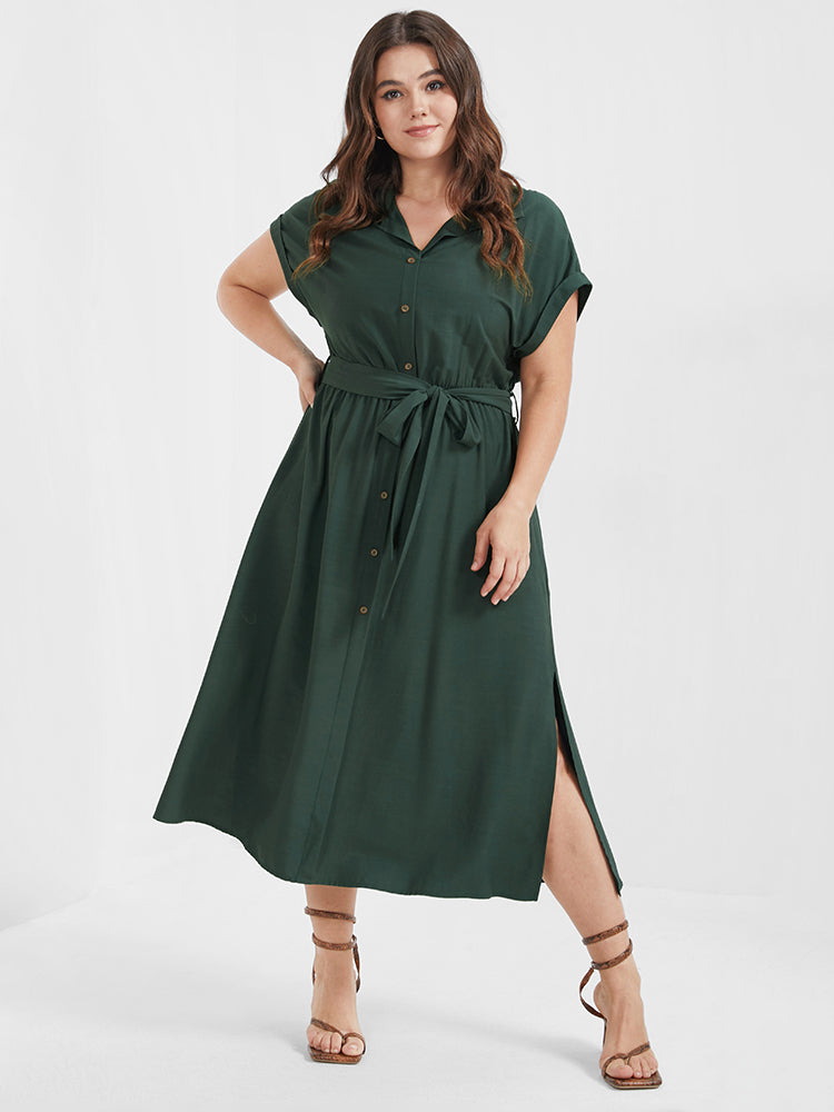 Solid Button Cuffed Sleeve Belted Split Midi Dress
http://sh
