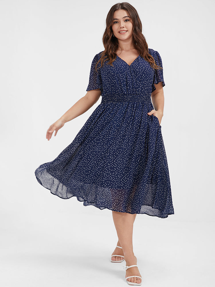 Polka Dot Button Pocket Shirred Ruffles Wrap Dress
http://sh