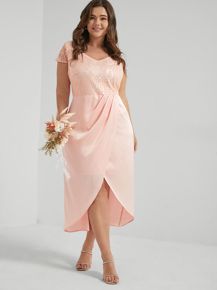 Bloom Dress - Contrast Lace Asymmetrical Bridesmaid Midi Dre