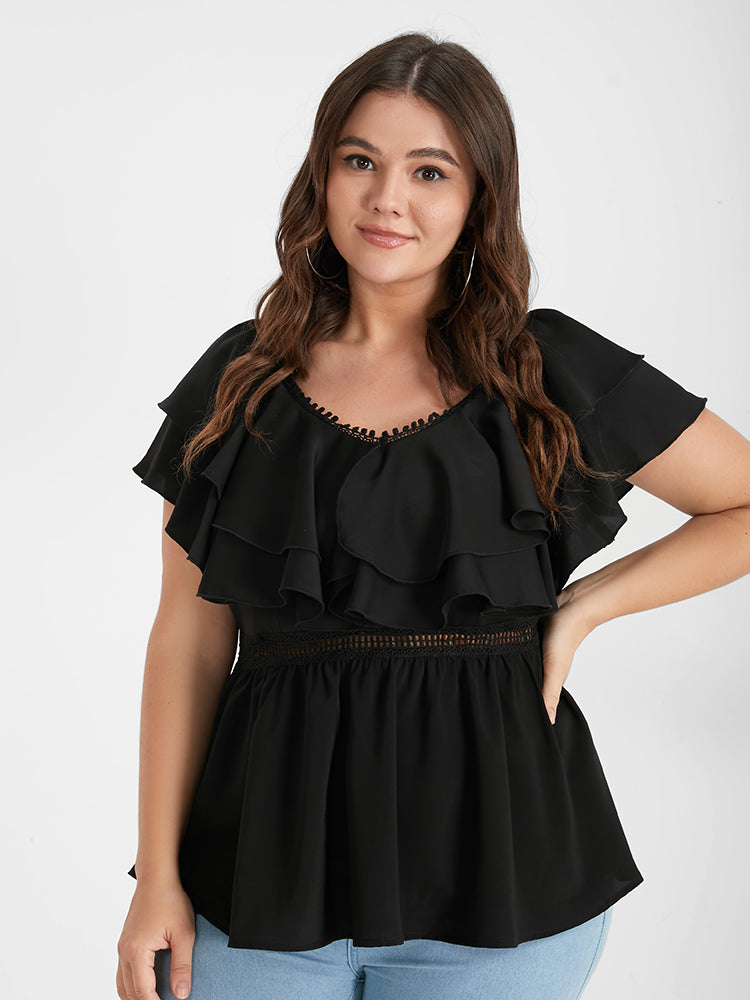 Solid Ruffles Eyelet Lace V Neck Blouse
http://shrsl.com/3m9