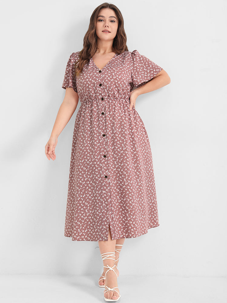 Floral V Neck Flutter Sleeve Shirred Maxi Dress
https://shrs