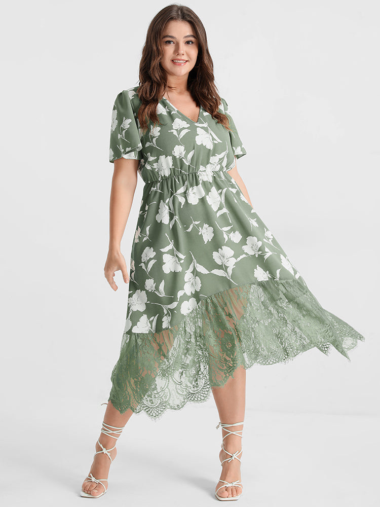 Floral V Neck Lace Patchwork Ruffled Knee Dress
http://shrsl