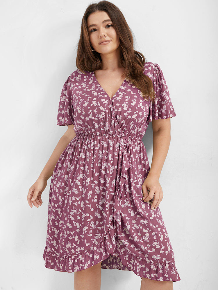 Bloom Dress - Ditsy Floral Ruffles Elastic Waist Wrap Dress
