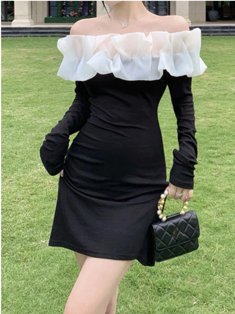 Mesh-paneled ruffled long-sleeve top dress
http://shrsl.com/