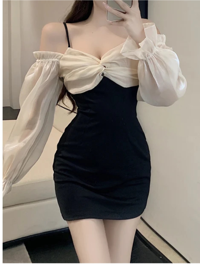 Bow-stitched off-the-shoulder slim cami dress
http://shrsl.c
