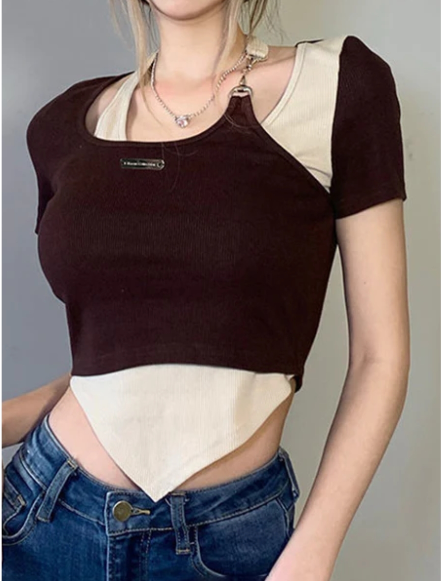 Stitching contrast irregular t-shirt letter top
http://shrsl