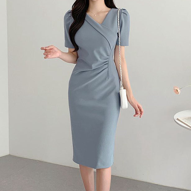 Pleated v-neck short sleeve slit solid long dress

http://sh