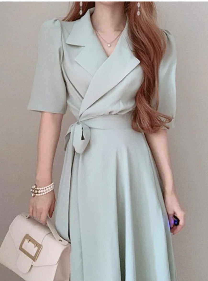 Chiffon suit collar belt short sleeve long dress
http://shrs
