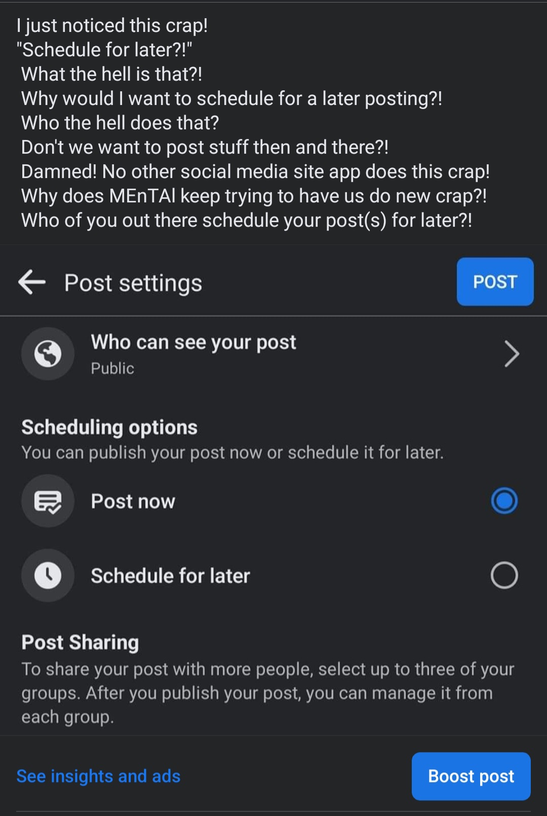 This is Facebook. Mental Meta! "MEnTAl!"