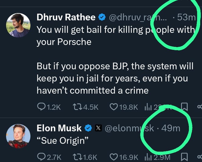 #ElonMusk and #DhruvRathee 
see their both likes and timings