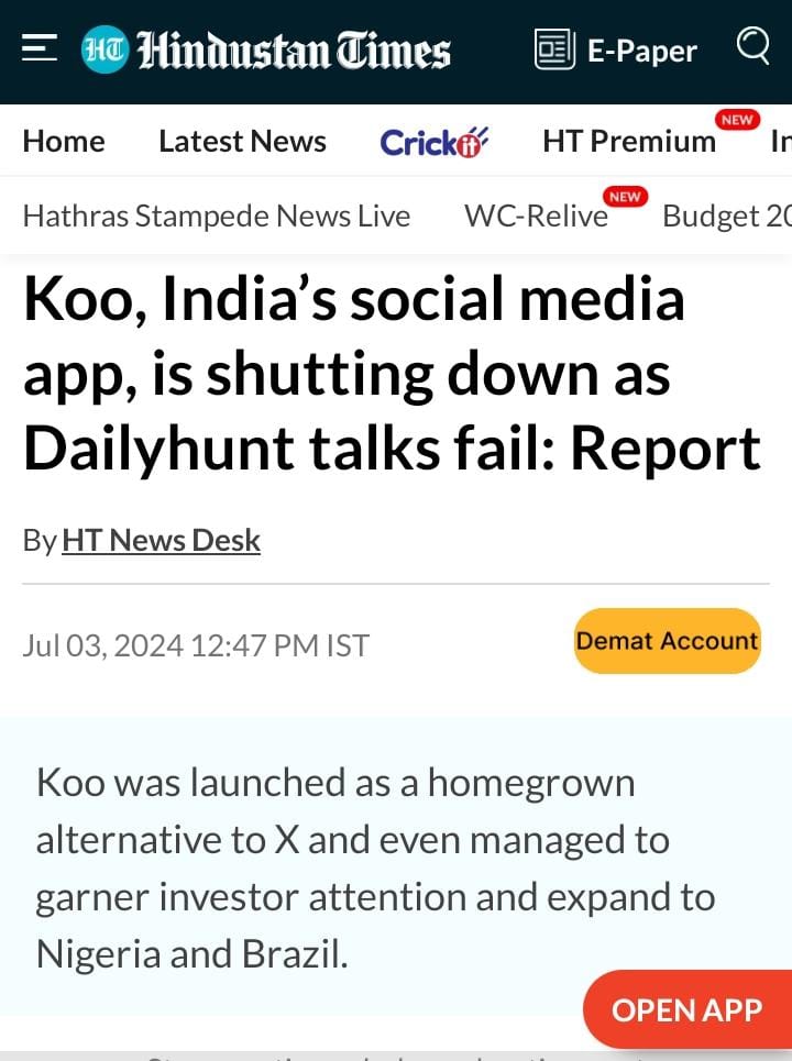 Koo app has failed due to..
#KooApp