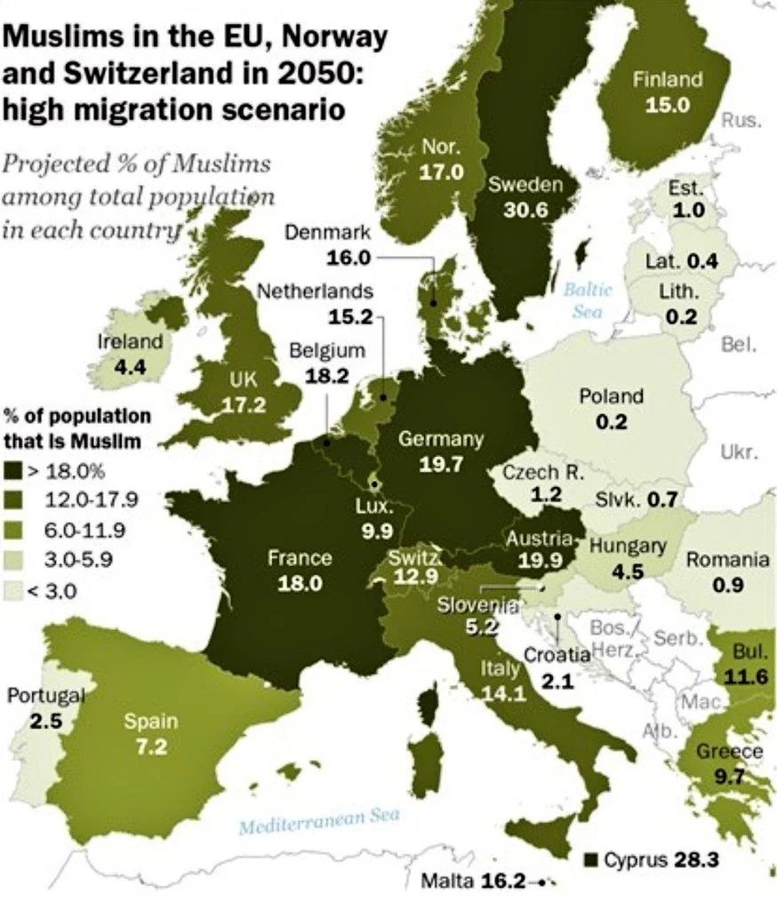 After 2050 Europe something looks like 
Muslim Populations a