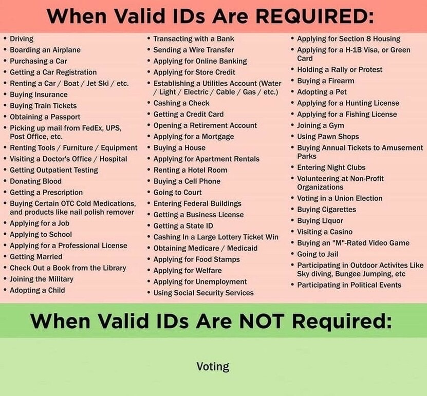 Everything adults need to do in our nation requires ID - exc