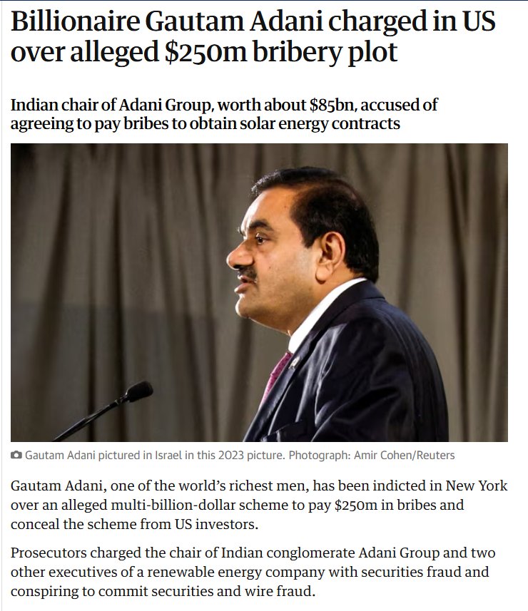 Billionaire Gautam Adani indicted in New York on bribery cha