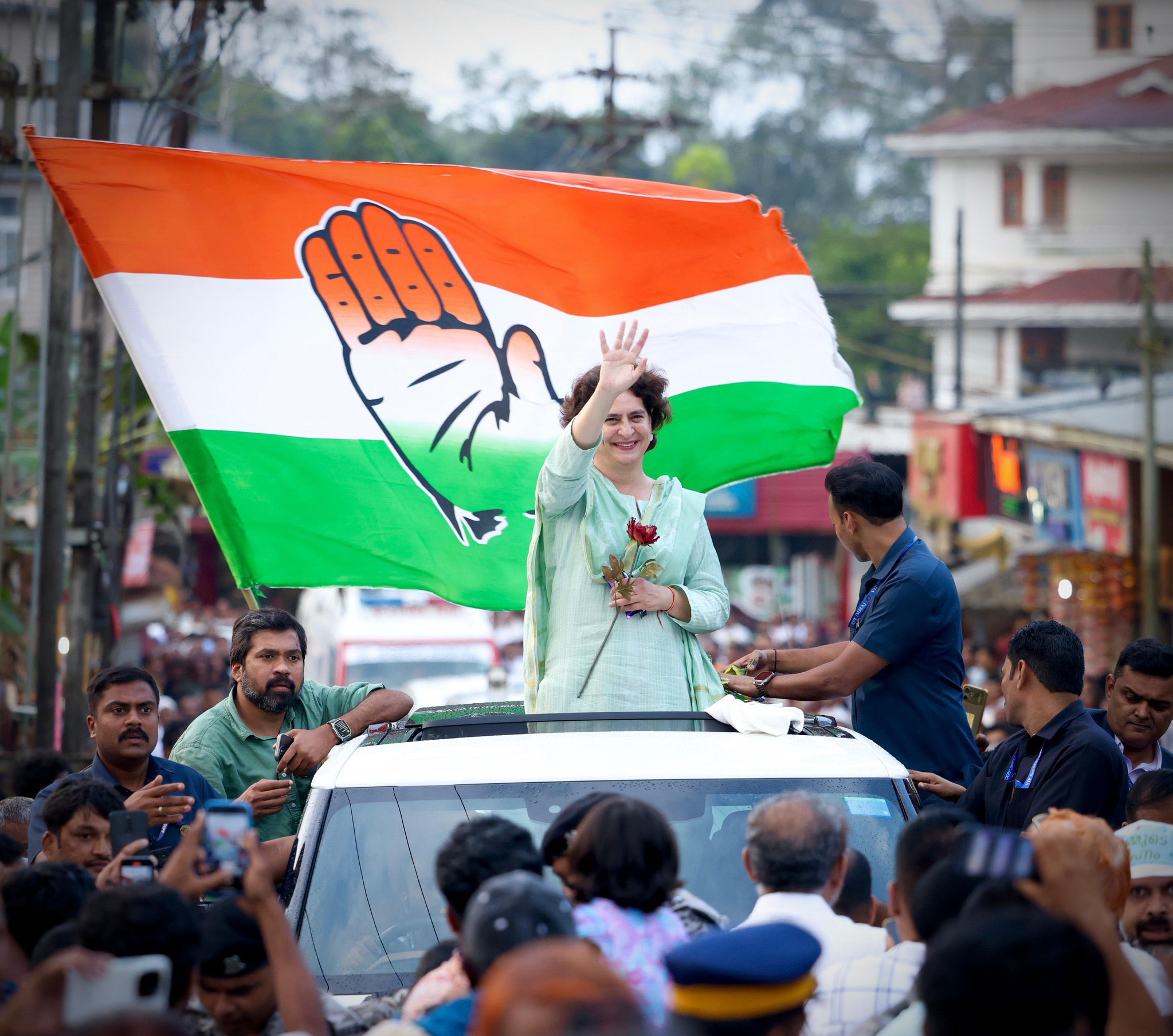 Priyanka Gandhi for her victory by over 4 lakh votes from Wa