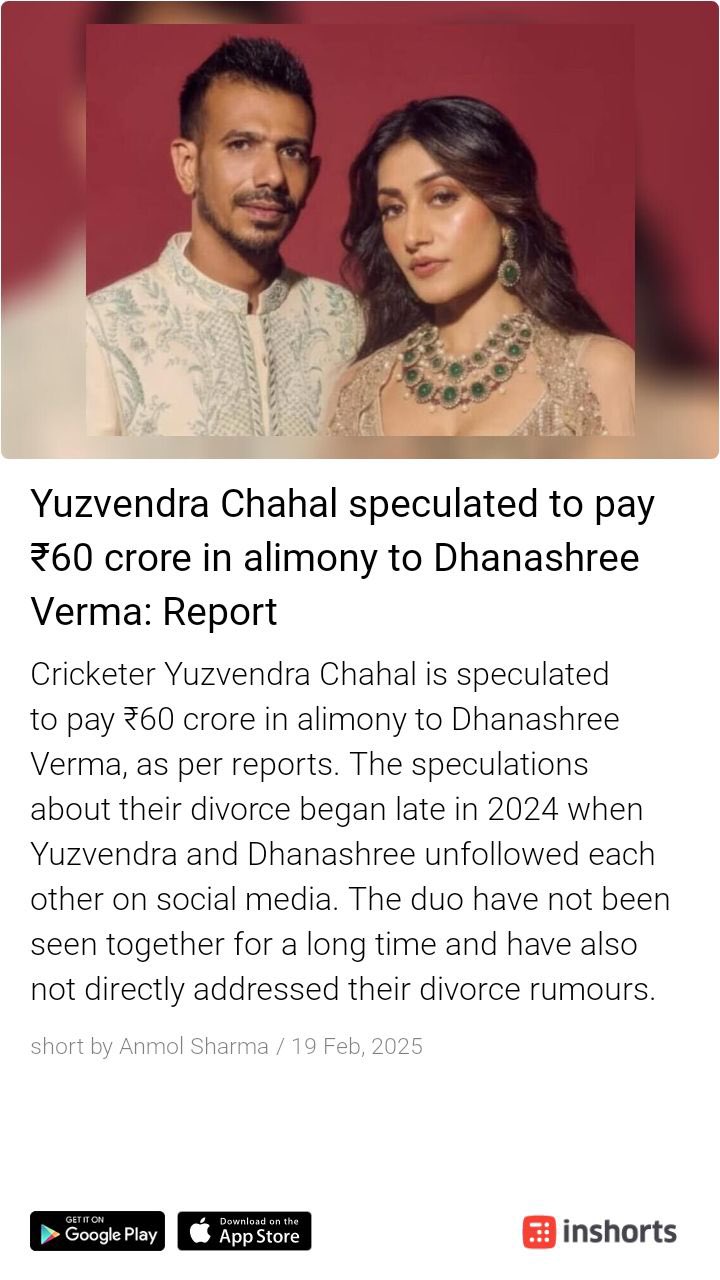 Officially announced! 
Dhanashree has demanded alimony of 60
