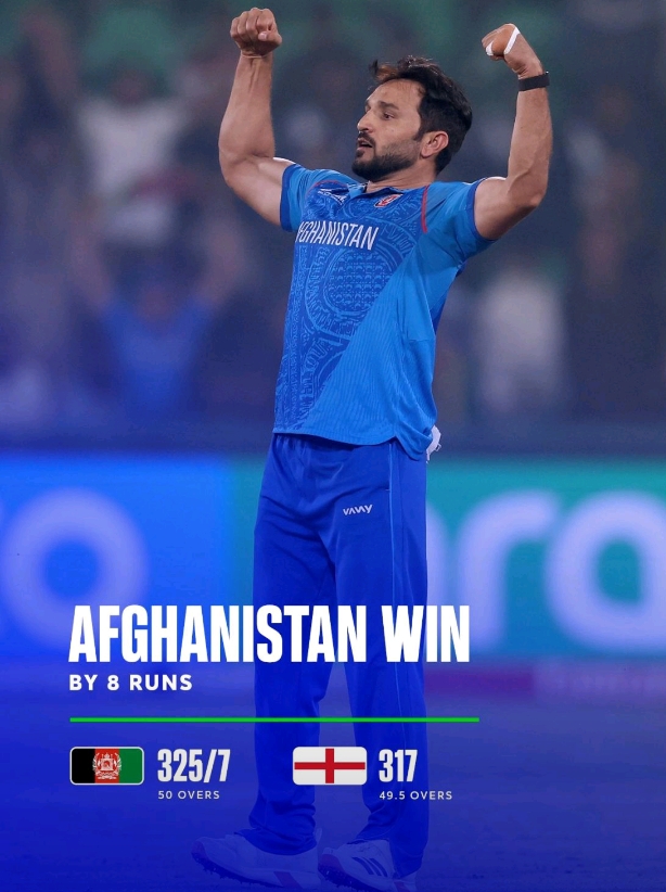 Afghanistan defeated England by eight runs in the ICC Champi