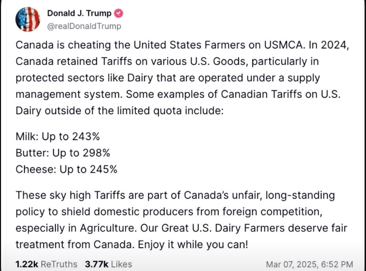 Trump claims these #tariffs on #canada!