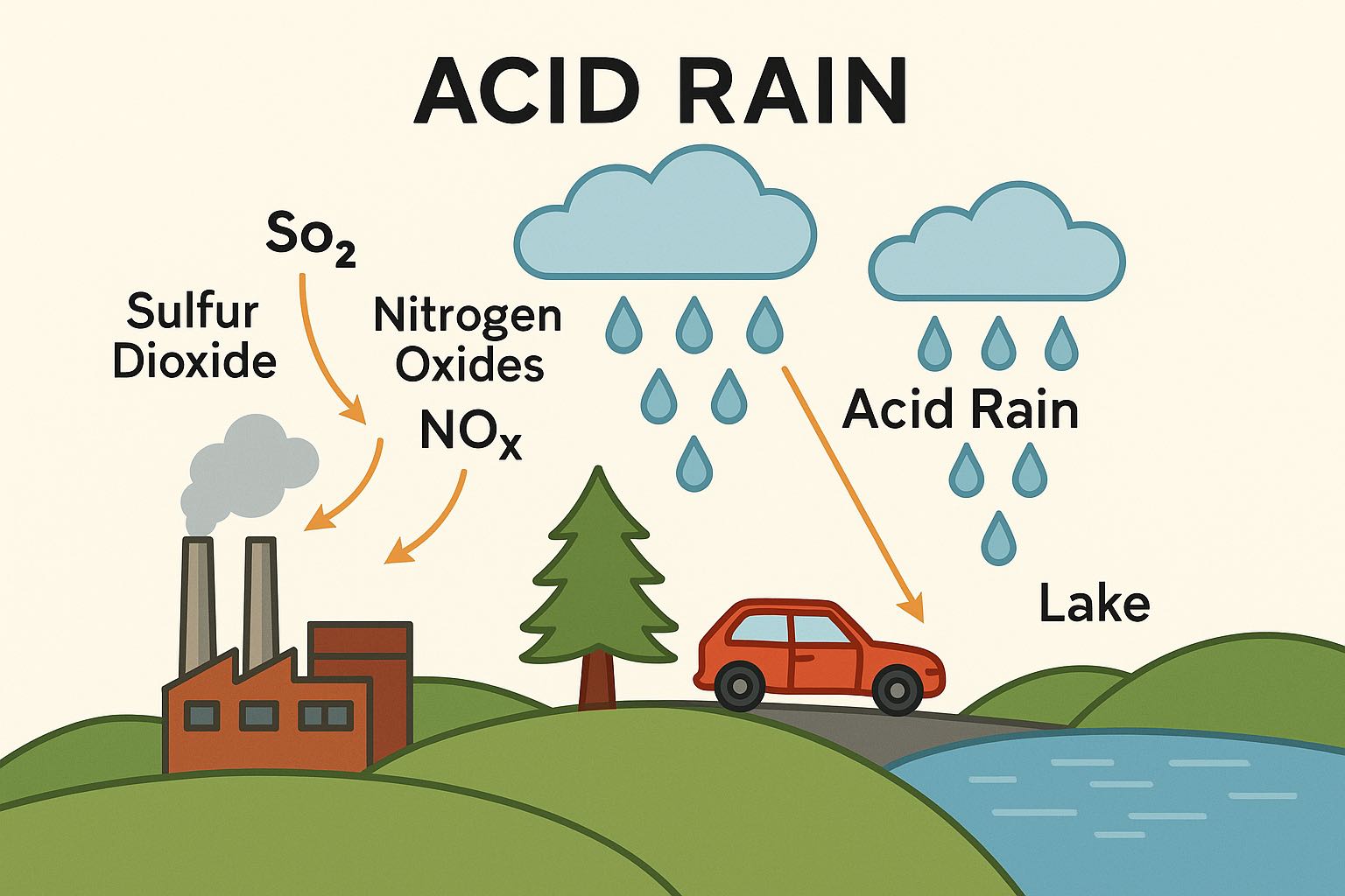 Acid rain (अम्ल वर्षा) एक प्रकार की वर्षा होती है जिसमें पान