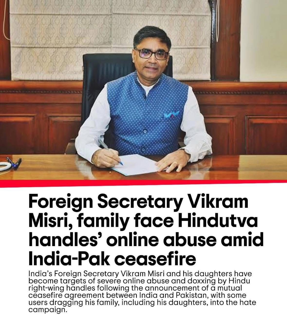 कुछ लोग "हिंदुत्व हैंडल्स" से foreign secretary को परेशान कर