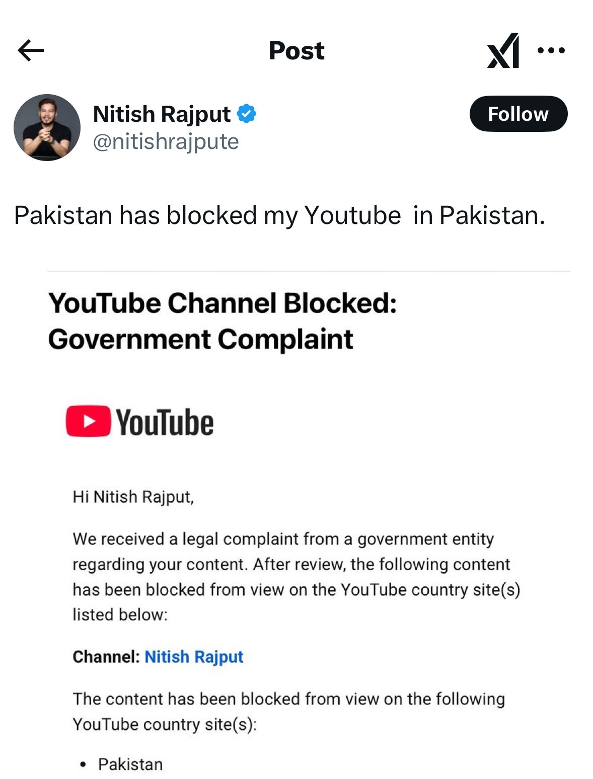 #Pakistan has blocked Nitish Rajput youtube channel but They