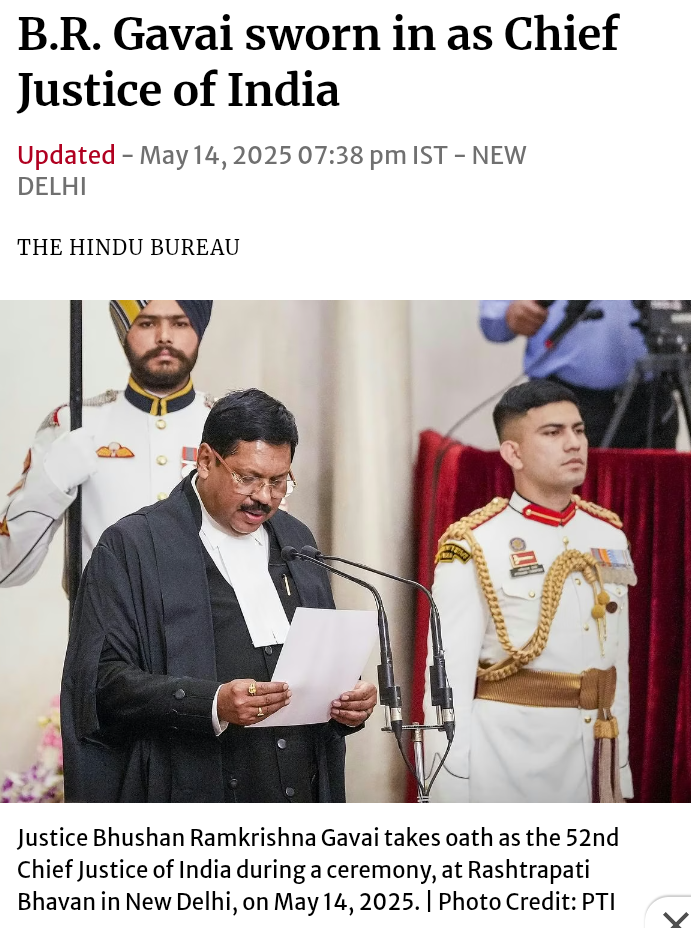 New chief justice of the supreme court of India ~ B.R. Gavai