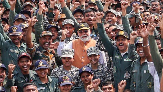 Prime Minister Narendra Modi and members of the Armed Forces