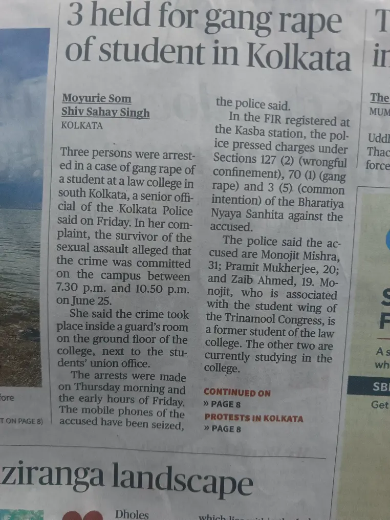 #Kolkata again rape in law college in WB.