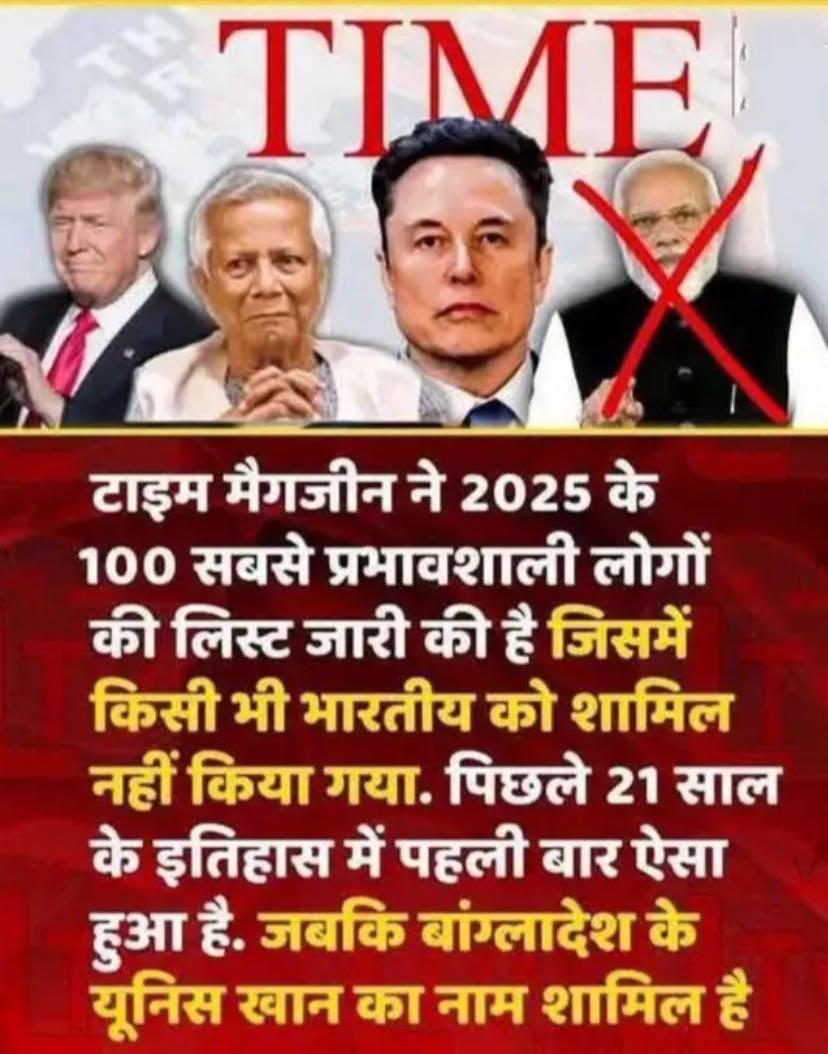 2025 की TIME100 सूची में भारत के प्रधानमंत्री (PM) नरेंद्र म