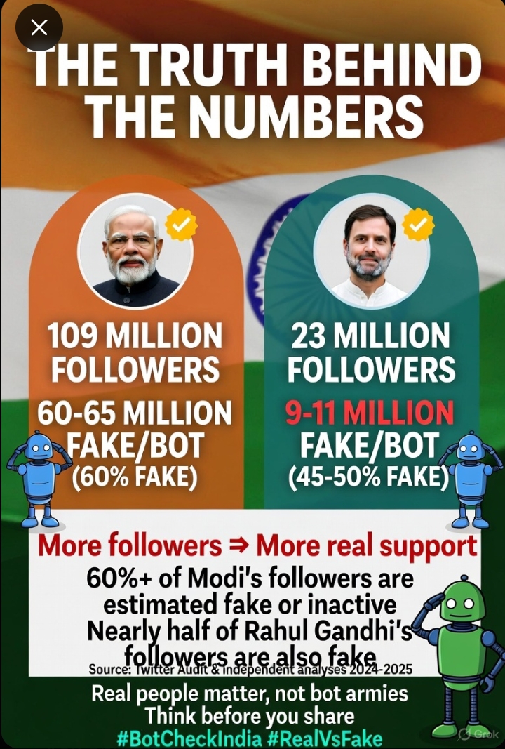 Estimated Fake / Inactive / Bot Followers
Between Narendra M