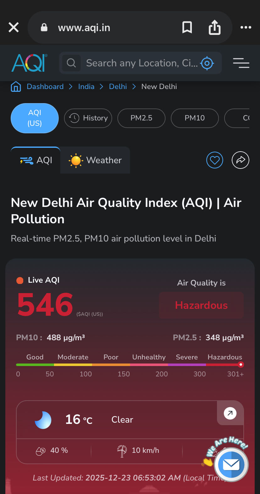 🌫️ Air Quality Index (AQI): ~584 (Hazardous) — this is accor