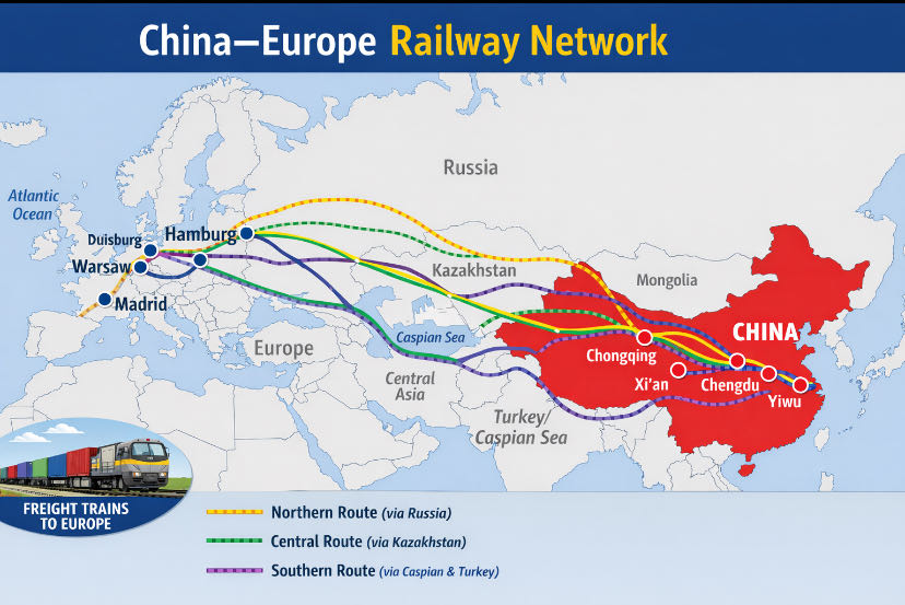 China–Europe trains do operate, and they are commonly known 