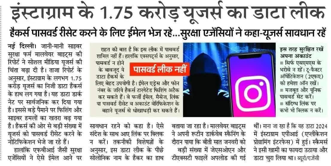 Instagram users data leak around 1.75 crores