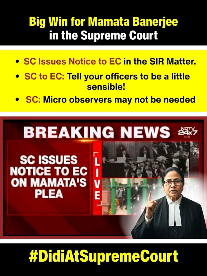 SIR के खिलाफ ममता बनर्जी sc में किया चैलेंज। 

बीजेपी एंड इल