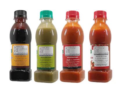 Many packaged sauces (like tomato sauce, chili sauce, soy sa
