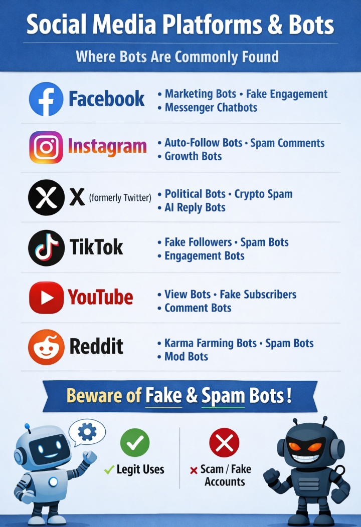 Major platforms where bots are commonly found:
1. #Facebook
