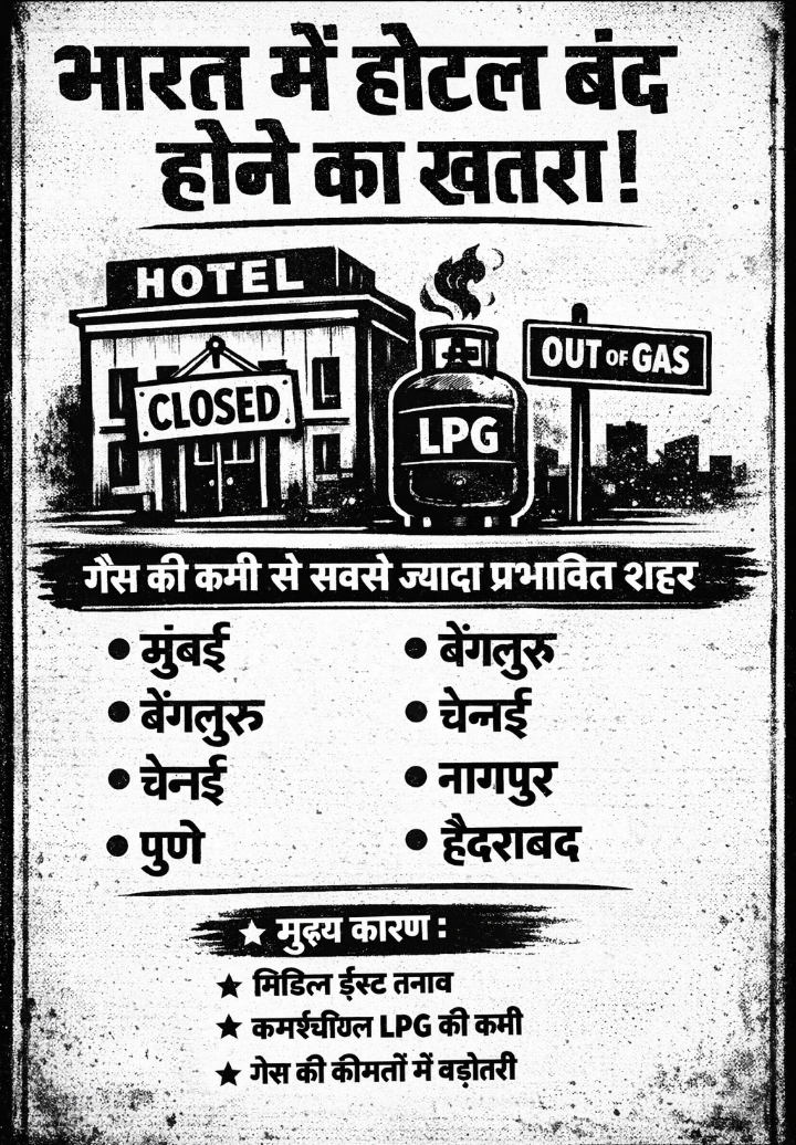 अभी कमर्शियल LPG (कुकिंग गैस) की कमी के कारण भारत के कई शहरो