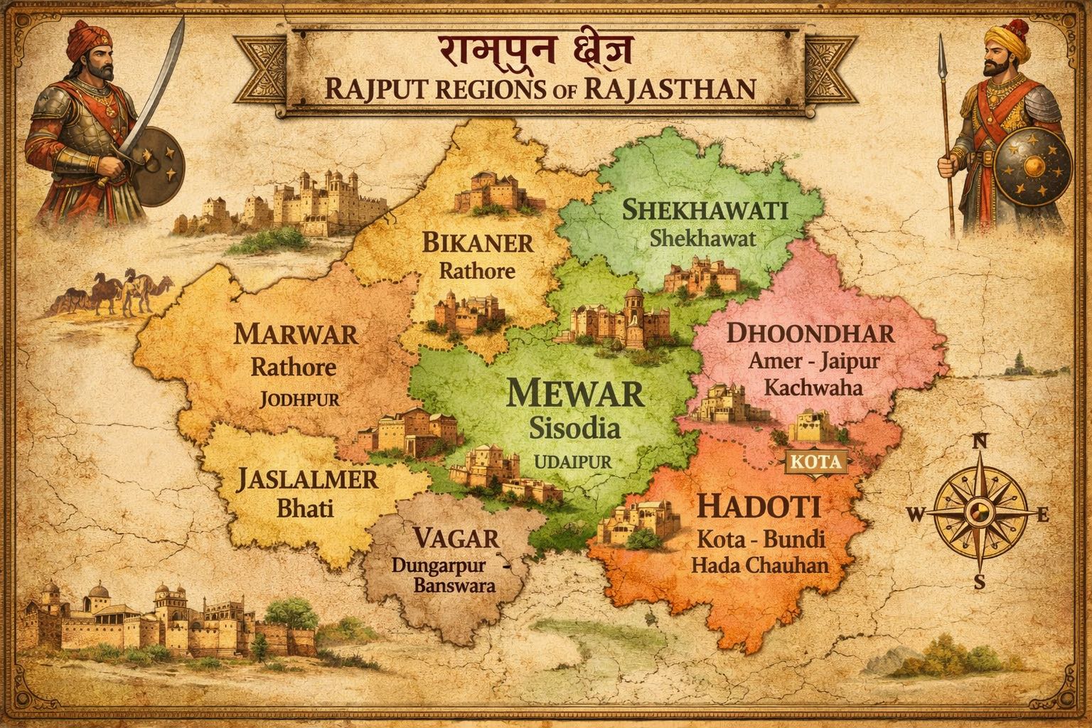 🏰 राजपूतों के क्षेत्र -राजपूतों ने मुख्य रूप से राजस्थान में