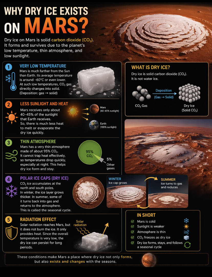 On Mars, the formation of “dry ice” is possible due to its u