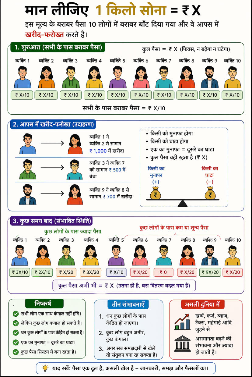 मान लीजिए 1 किलो सोने की कीमत के बराबर कुल पैसा 10 लोगों में