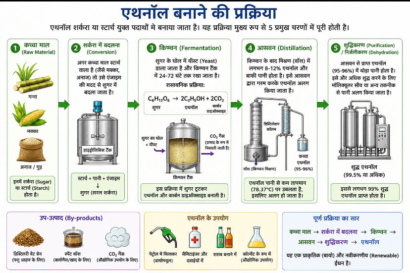 एथनॉल (Ethanol) बनाने की प्रक्रिया को आसान भाषा में समझते है