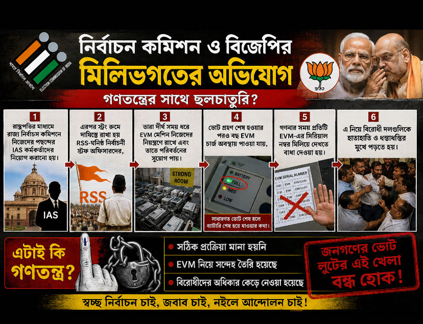 নির্বাচন কমিশন এবং বিজেপির বিরুদ্ধে যোগসাজশের অভিযোগ উঠেছে য