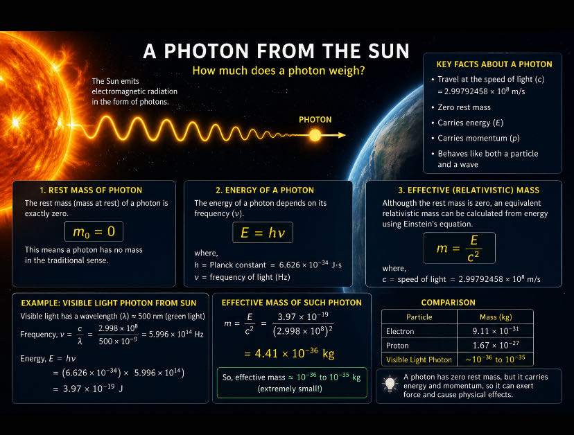 A photon’s rest mass is considered exactly zero (0).
This me