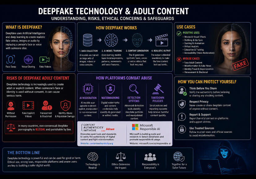 Deepfake technology is also used to create adult content. Th