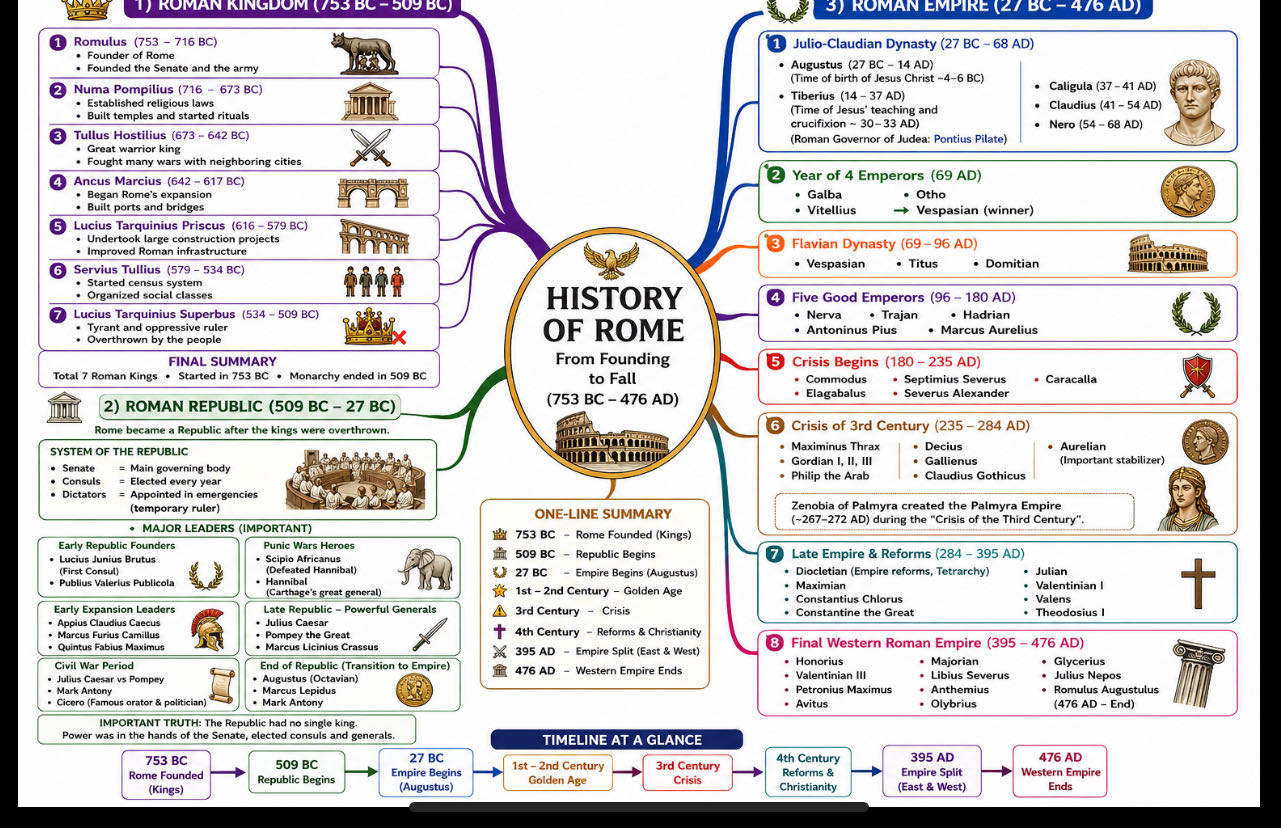 🏛️ Roman History: From Founding to Fall (753 BC – 476 AD)

T