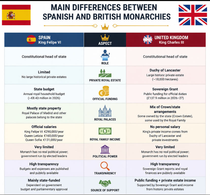 🇪🇸 Spain and 🇬🇧 United Kingdom Monarchy: King’s Income, Weal