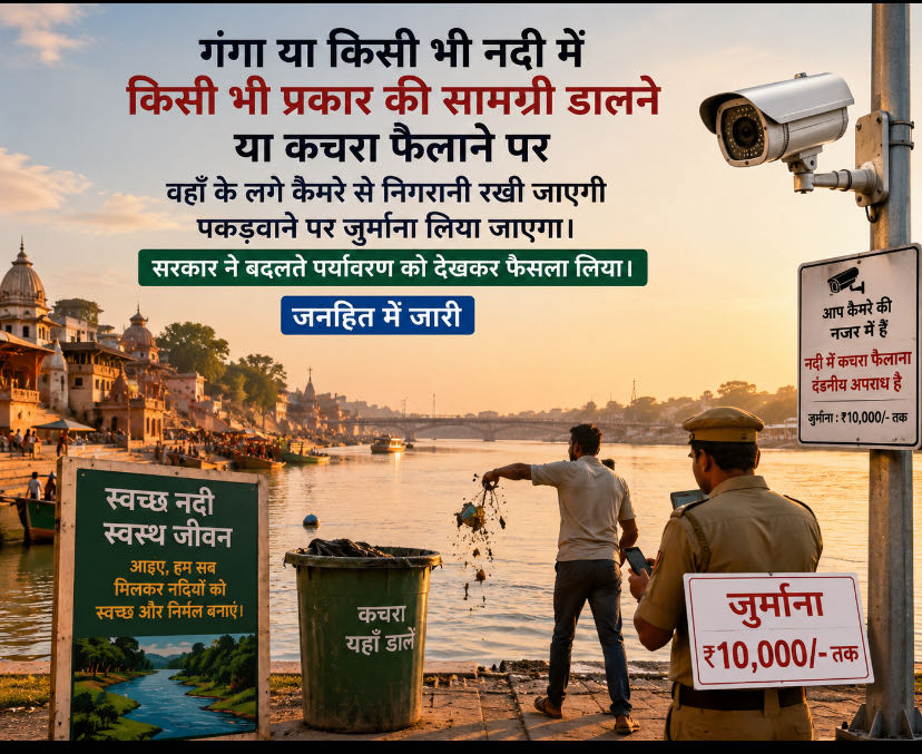 गंगा सहित किसी भी नदी में कचरा, प्लास्टिक, पूजा सामग्री या अ