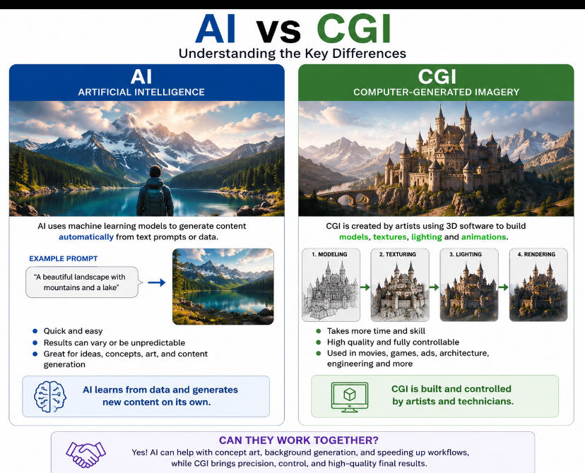 AI and CGI – Simple Definitions
1. AI (Artificial Intelligen